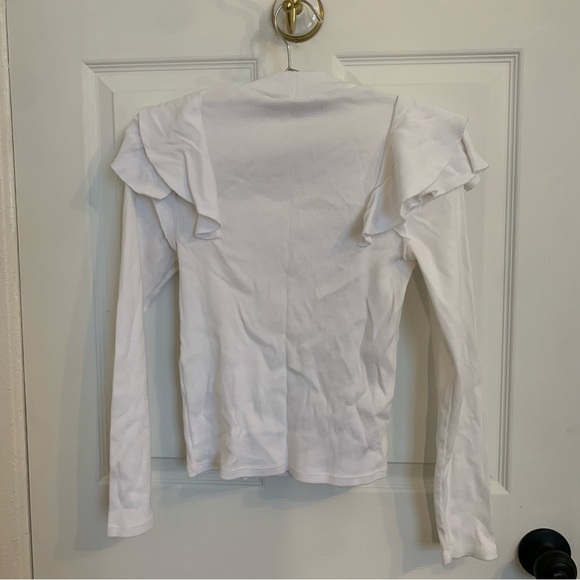 Veronica Beard White Ruffle Mock Turtleneck - Picture 2 of 3